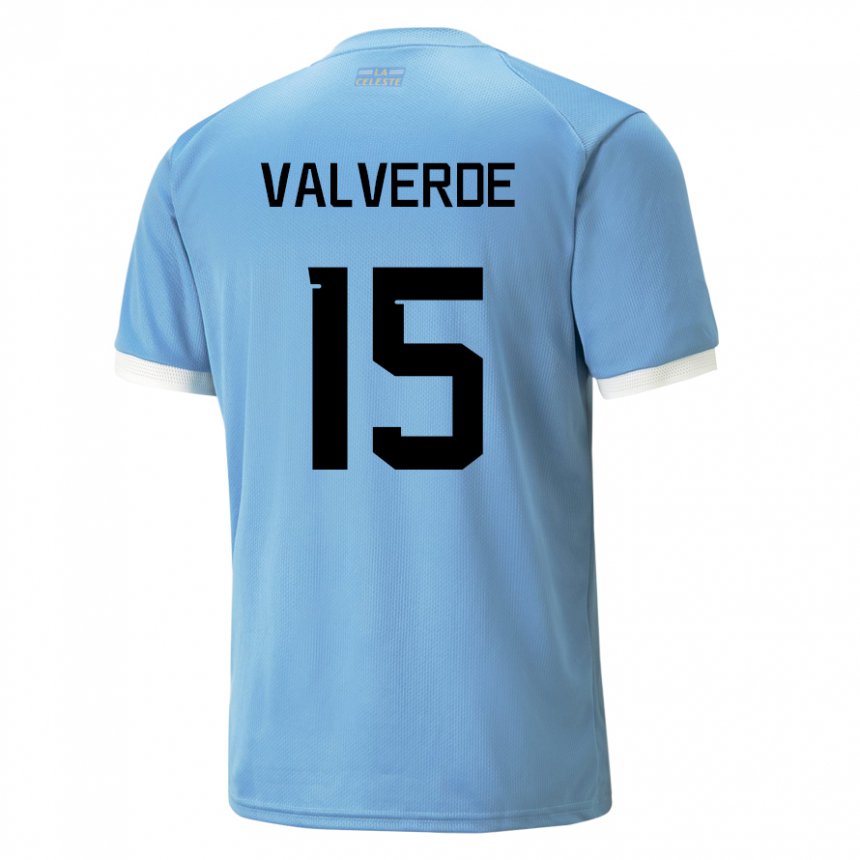 Dzieci Urugwaju Federico Valverde #15 Niebieski Domowa Koszulka 22-24 Koszulki Klubowe