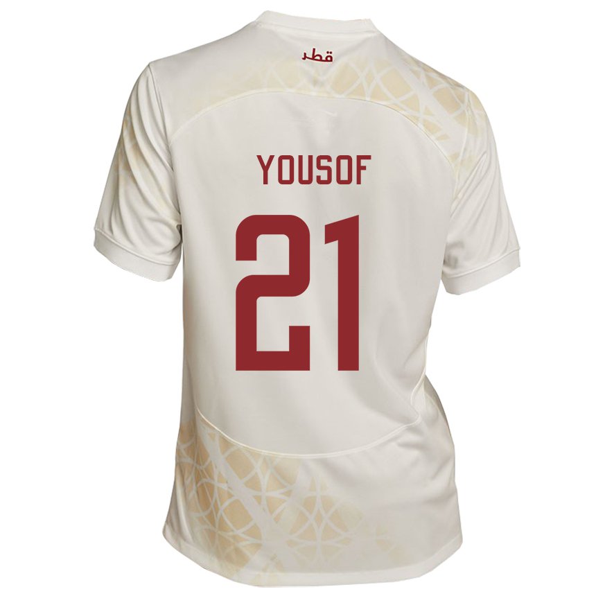 Dzieci Kataru Yousof Hassan #21 Złoty Beżowy Wyjazdowa Koszulka 22-24 Koszulki Klubowe
