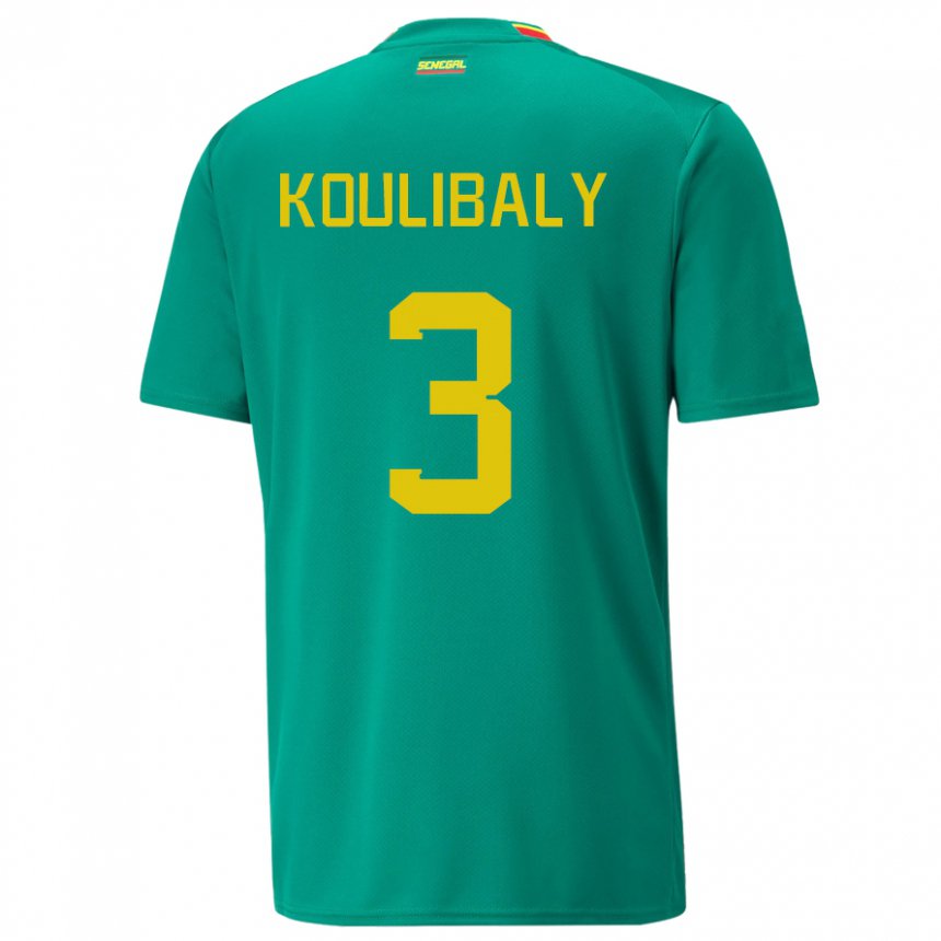 Kobiety Senegalu Kalidou Koulibaly #3 Zielony Wyjazdowa Koszulka 22-24 Koszulki Klubowe