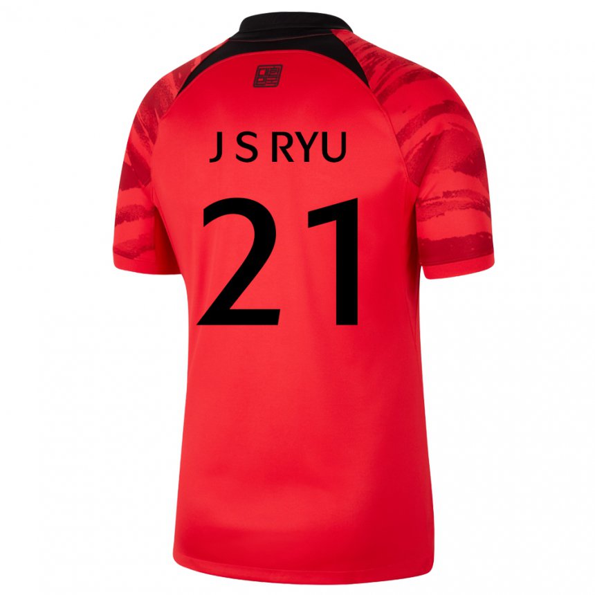 Męski Korei Południowej Ryu Ji Soo #21 Czerwony Czarny Domowa Koszulka 22-24 Koszulki Klubowe