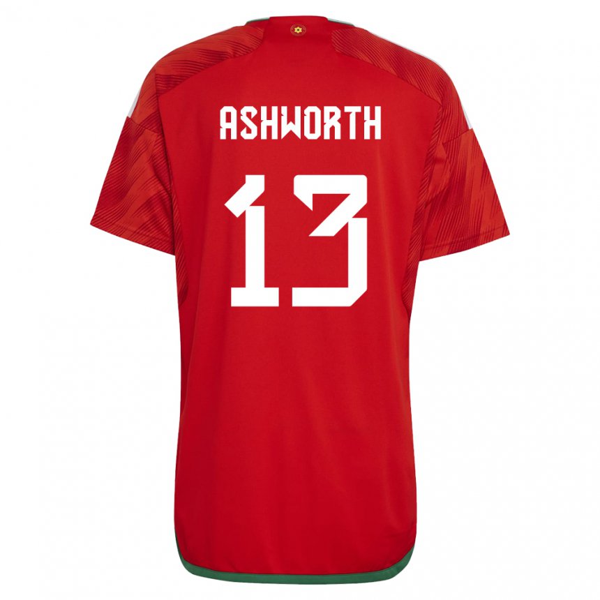 Męski Walii Fin Ashworth #13 Czerwony Domowa Koszulka 22-24 Koszulki Klubowe