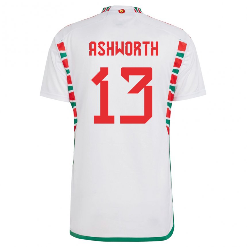 Męski Walii Fin Ashworth #13 Biały Wyjazdowa Koszulka 22-24 Koszulki Klubowe