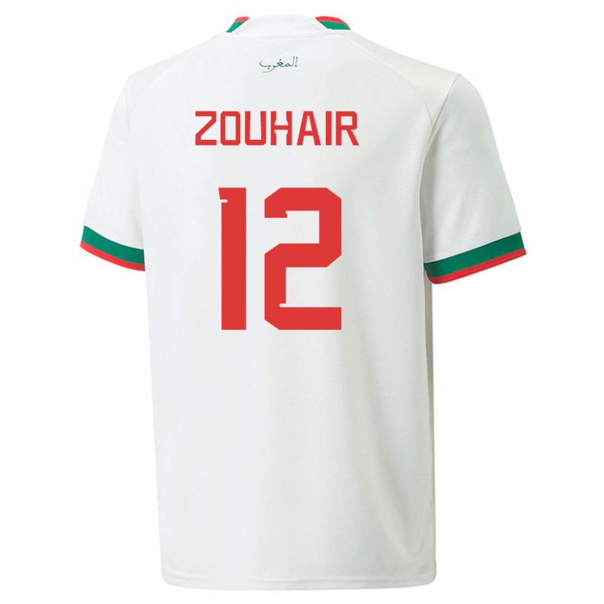 Kobiety Maroka Assia Zouhair #12 Biały Wyjazdowa Koszulka 22-24 Koszulki Klubowe