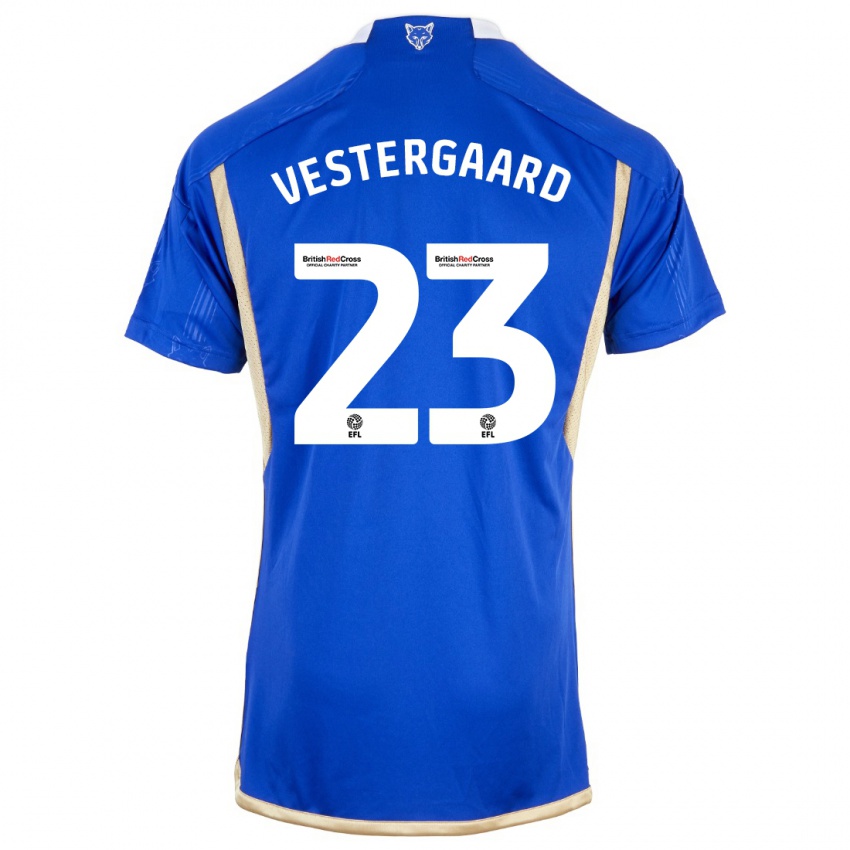 Dzieci Jannik Vestergaard #23 Niebieski Domowa Koszulka 2023/24 Koszulki Klubowe