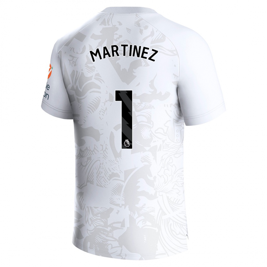 Męski Emiliano Martinez #1 Biały Wyjazdowa Koszulka 2023/24 Koszulki Klubowe