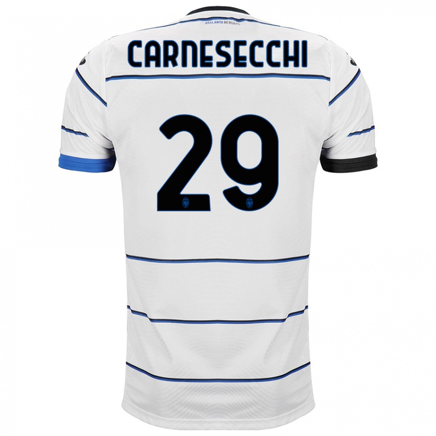 Męski Marco Carnesecchi #29 Biały Wyjazdowa Koszulka 2023/24 Koszulki Klubowe