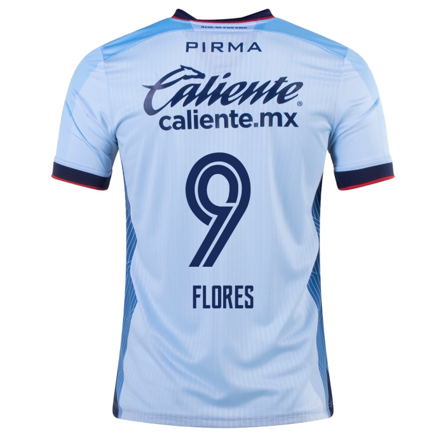Męski Daniela Flores #9 Niebieskie Niebo Wyjazdowa Koszulka 2023/24 Koszulki Klubowe