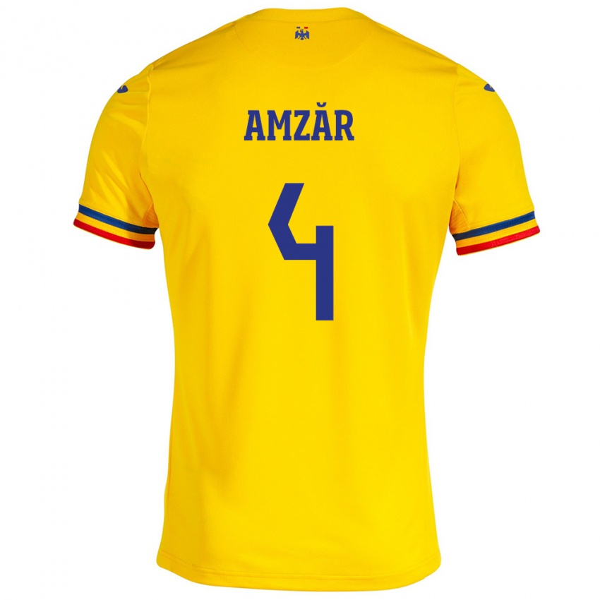 Męski Rumunia Costin Amzăr #4 Żółty Domowa Koszulka 24-26 Koszulki Klubowe