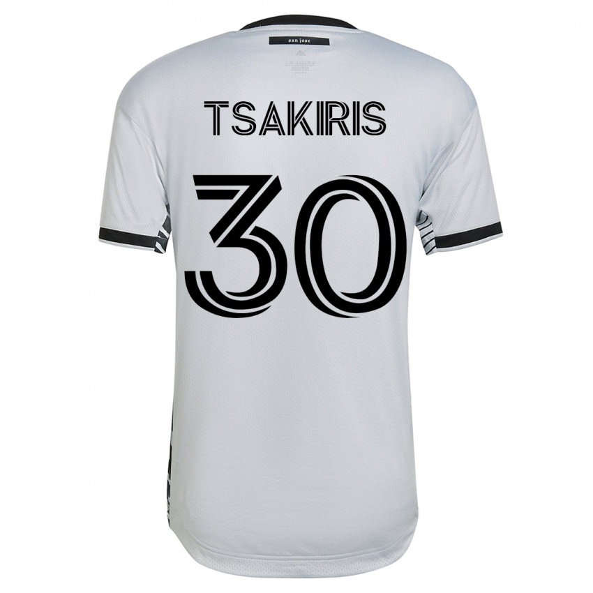 Dzieci Niko Tsakiris #30 Biały Wyjazdowa Koszulka 2023/24 Koszulki Klubowe