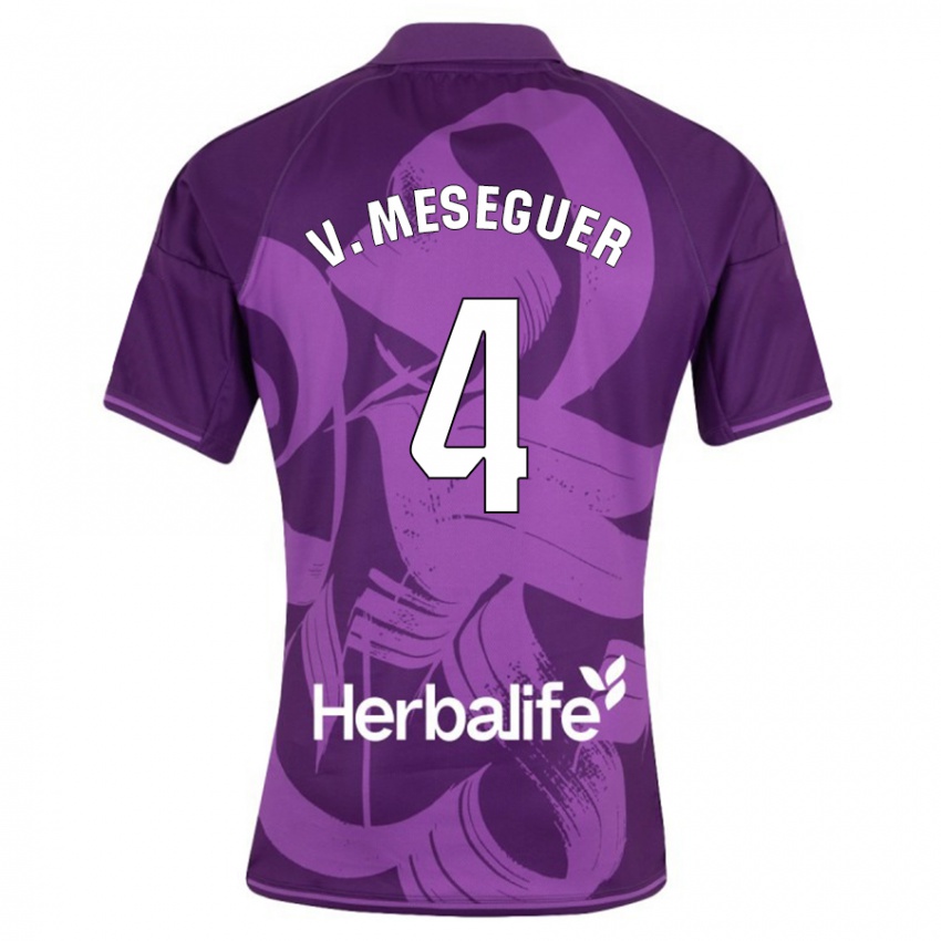 Dzieci Víctor Meseguer #4 Fioletowy Wyjazdowa Koszulka 2023/24 Koszulki Klubowe