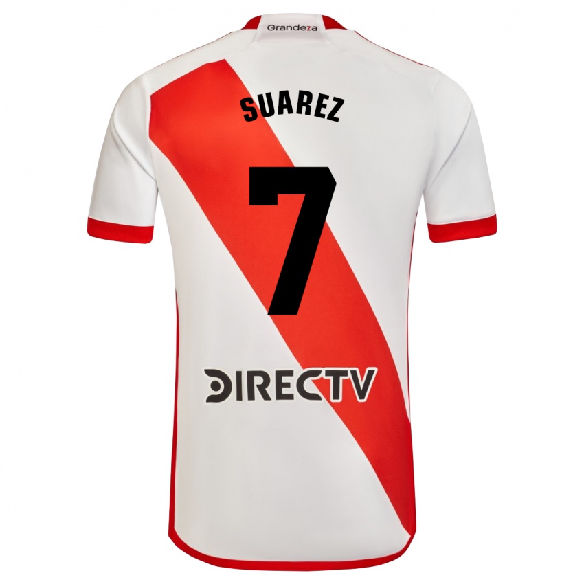 Męski Matias Suarez #7 Biało - Czerwony Domowa Koszulka 2023/24 Koszulki Klubowe