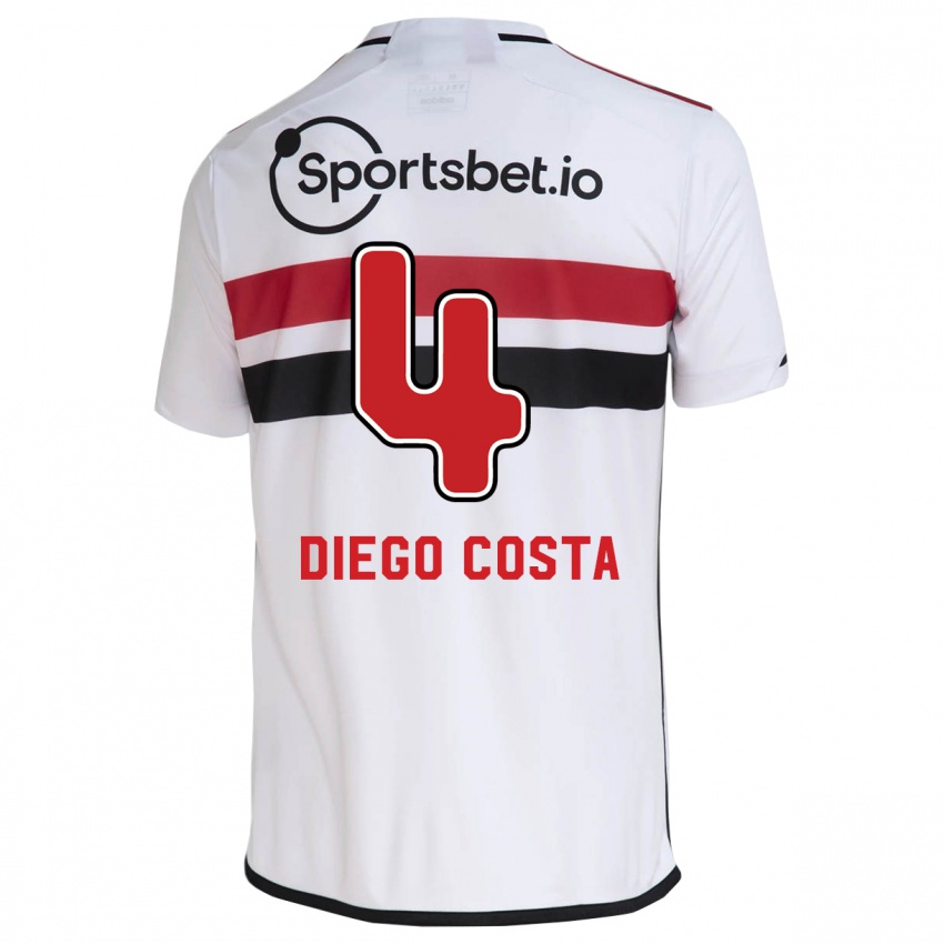 Męski Diego Costa #4 Biały Domowa Koszulka 2023/24 Koszulki Klubowe