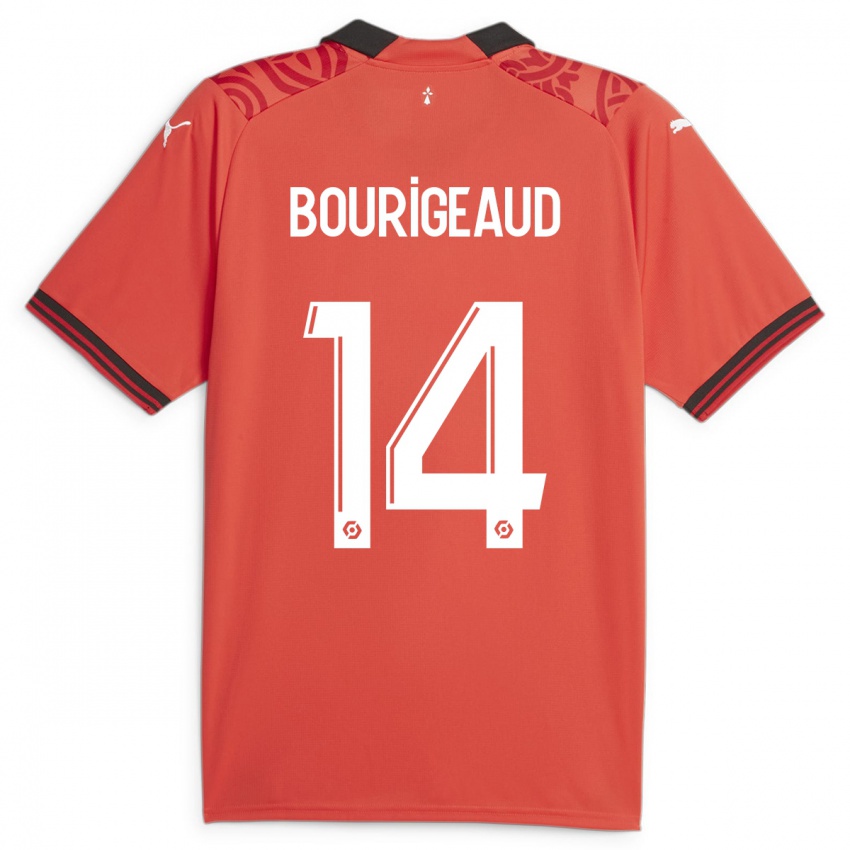 Męski Benjamin Bourigeaud #14 Czerwony Domowa Koszulka 2023/24 Koszulki Klubowe