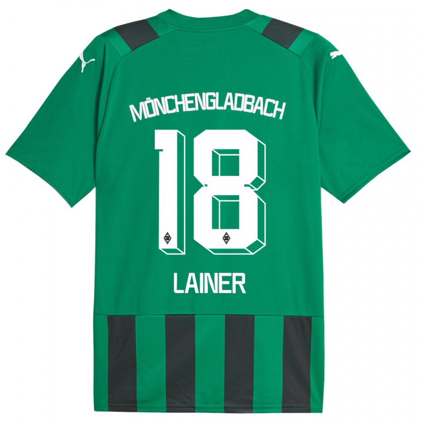 Męski Stefan Lainer #18 Czarny Zielony Wyjazdowa Koszulka 2023/24 Koszulki Klubowe