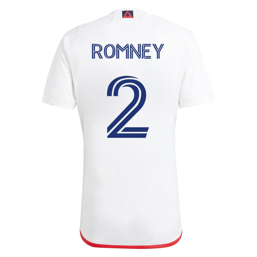 Męski Dave Romney #2 Biało - Czerwony Wyjazdowa Koszulka 2023/24 Koszulki Klubowe