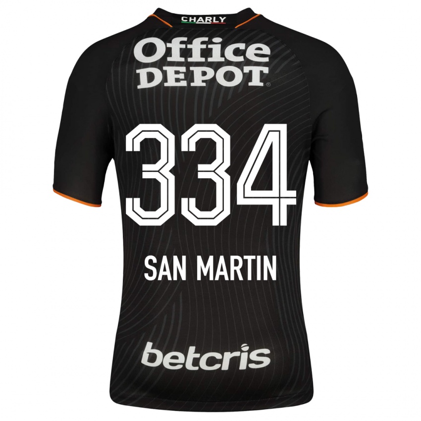 Męski Uziel San Martín #334 Czarny Wyjazdowa Koszulka 2023/24 Koszulki Klubowe