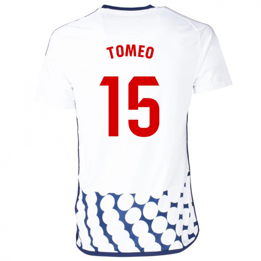 Męski Pablo Tomeo #15 Biały Wyjazdowa Koszulka 2023/24 Koszulki Klubowe