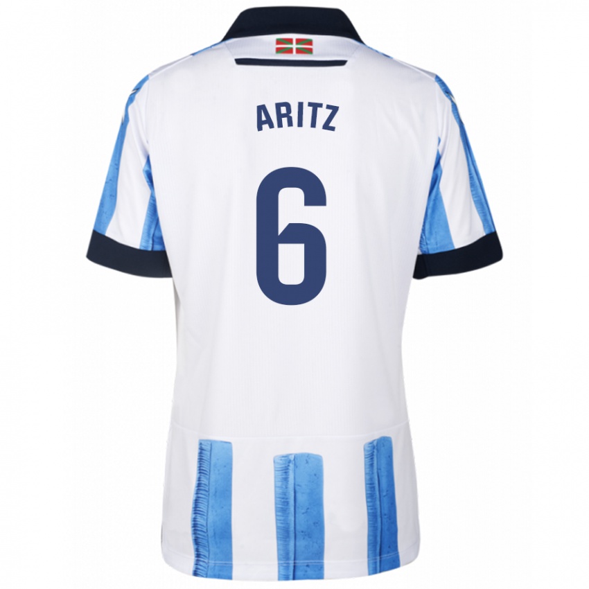 Kobiety Aritz Elustondo #6 Niebiesko Biały Domowa Koszulka 2023/24 Koszulki Klubowe