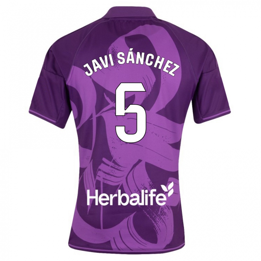 Kobiety Javi Sánchez #5 Fioletowy Wyjazdowa Koszulka 2023/24 Koszulki Klubowe