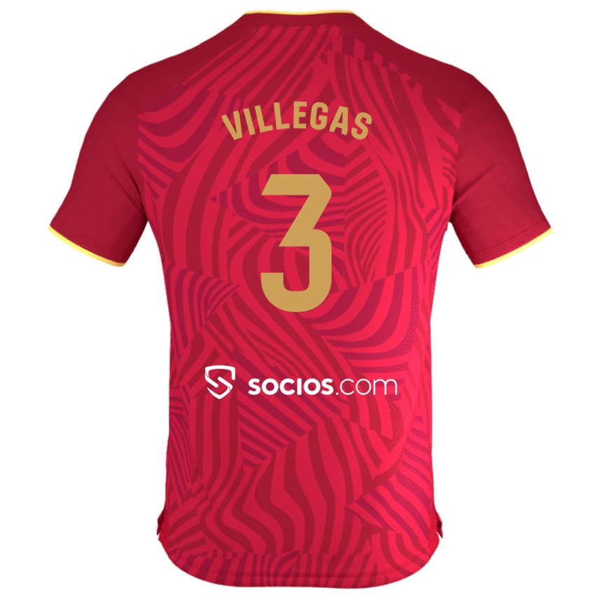 Kobiety Juancho Villegas #3 Czerwony Wyjazdowa Koszulka 2023/24 Koszulki Klubowe