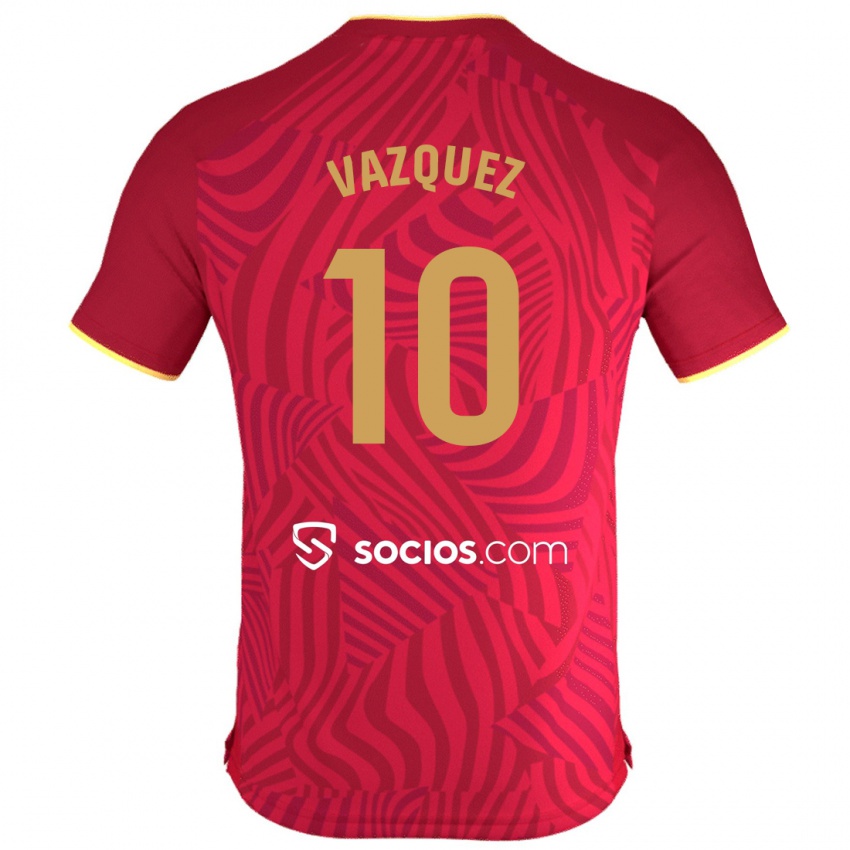 Kobiety Alejandro Vázquez #10 Czerwony Wyjazdowa Koszulka 2023/24 Koszulki Klubowe