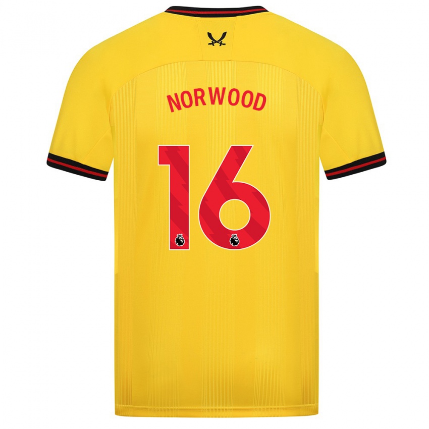 Dzieci Oliver Norwood #16 Żółty Wyjazdowa Koszulka 2023/24 Koszulki Klubowe