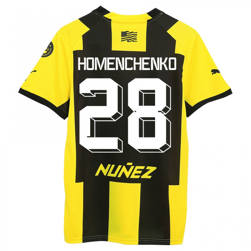 Męski Santiago Homenchenko #28 Żółty Czarny Domowa Koszulka 2023/24 Koszulki Klubowe