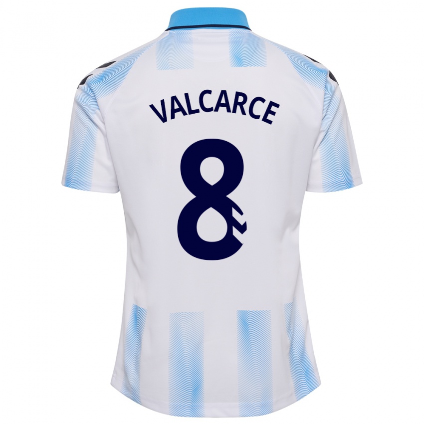 Męski Alejandro Valcarce #8 Biało Niebieski Domowa Koszulka 2023/24 Koszulki Klubowe