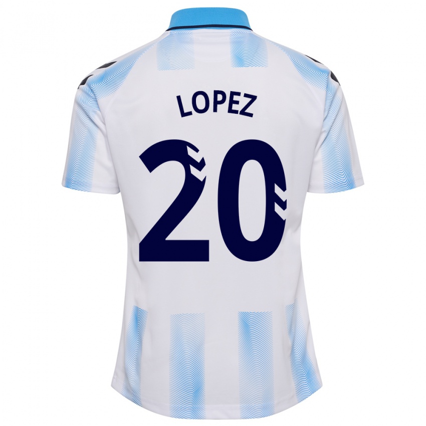 Męski Adri López #20 Biało Niebieski Domowa Koszulka 2023/24 Koszulki Klubowe