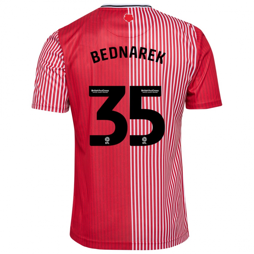 Męski Jan Bednarek #35 Czerwony Domowa Koszulka 2023/24 Koszulki Klubowe