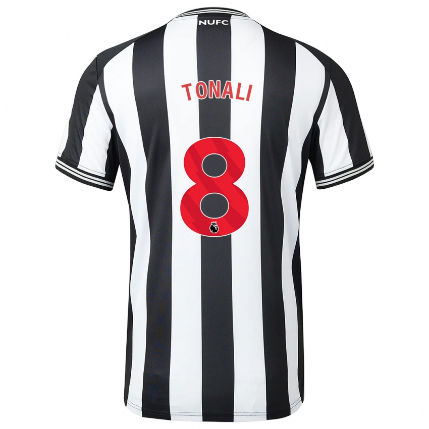 Męski Sandro Tonali #8 Czarny Biały Domowa Koszulka 2023/24 Koszulki Klubowe