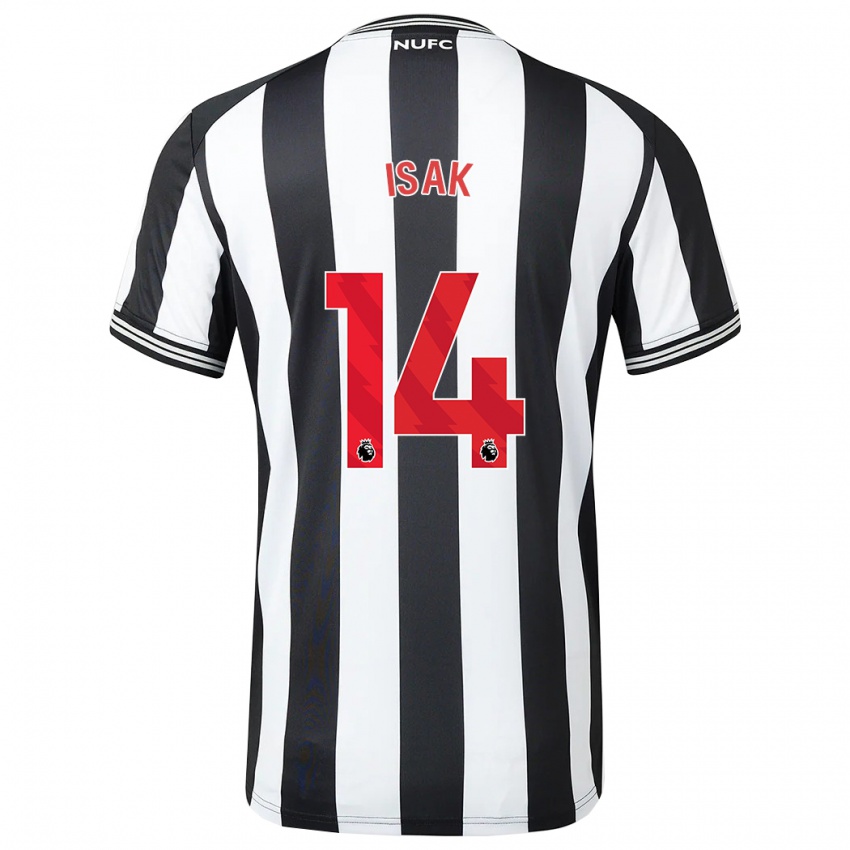 Męski Alexander Isak #14 Czarny Biały Domowa Koszulka 2023/24 Koszulki Klubowe