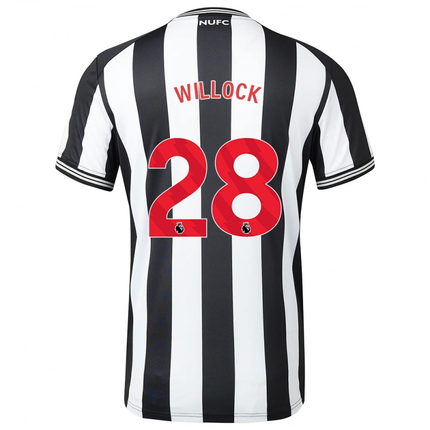 Męski Joe Willock #28 Czarny Biały Domowa Koszulka 2023/24 Koszulki Klubowe