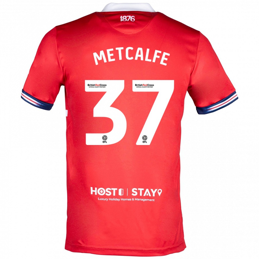 Męski Max Metcalfe #37 Czerwony Domowa Koszulka 2023/24 Koszulki Klubowe