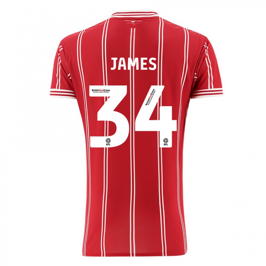Męski Joseph James #34 Czerwony Domowa Koszulka 2023/24 Koszulki Klubowe