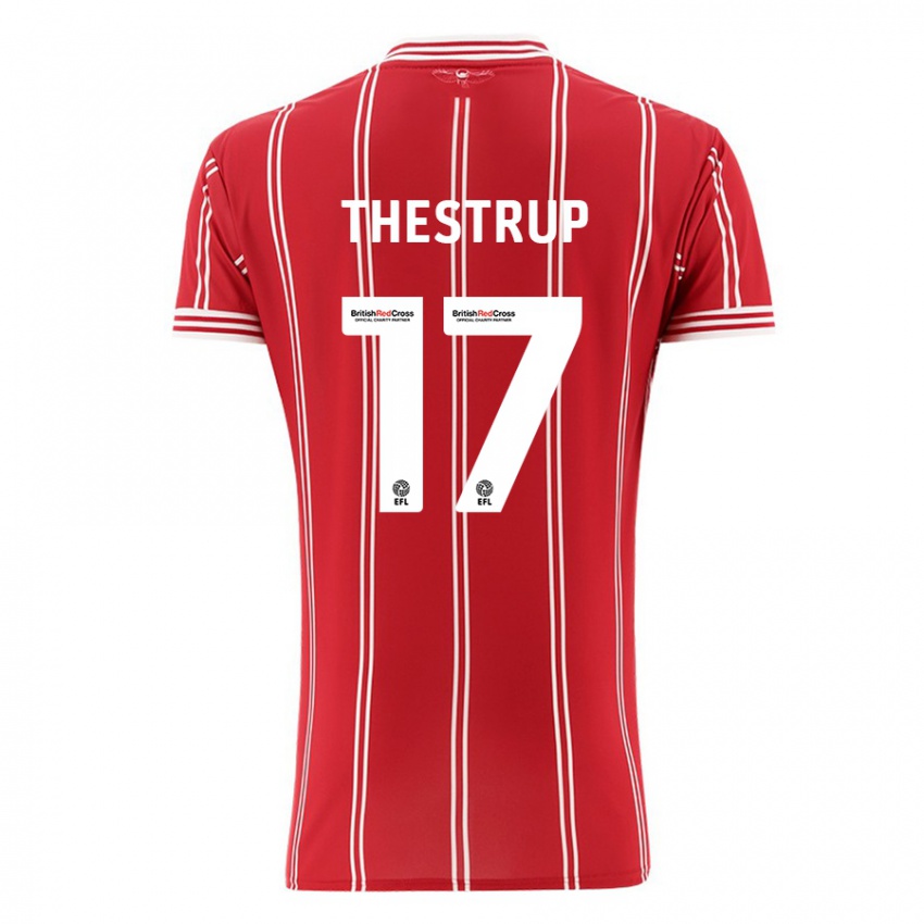 Męski Amalie Thestrup #17 Czerwony Domowa Koszulka 2023/24 Koszulki Klubowe
