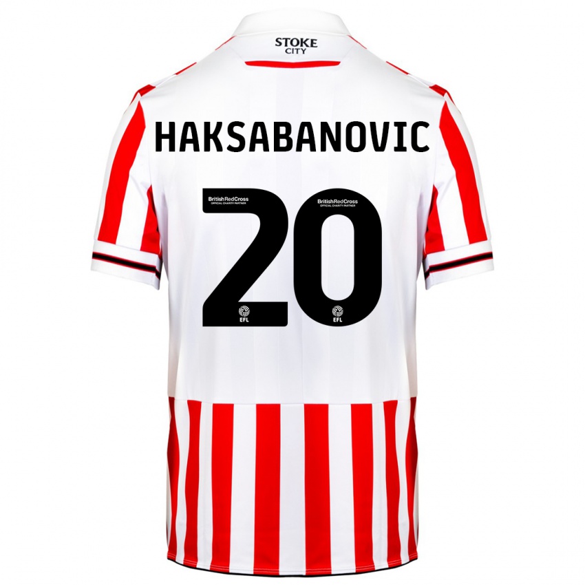 Męski Sead Hakšabanović #20 Czerwony Biały Domowa Koszulka 2023/24 Koszulki Klubowe