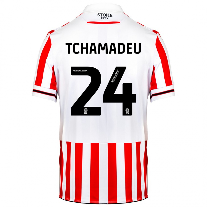 Męski Junior Tchamadeu #24 Czerwony Biały Domowa Koszulka 2023/24 Koszulki Klubowe