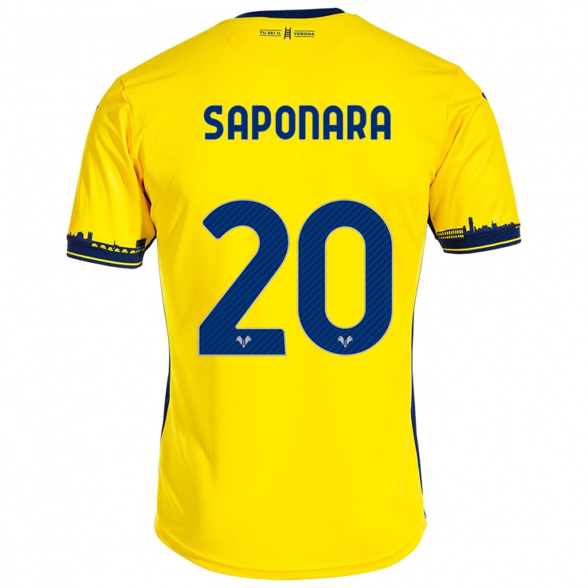 Męski Riccardo Saponara #20 Żółty Wyjazdowa Koszulka 2023/24 Koszulki Klubowe