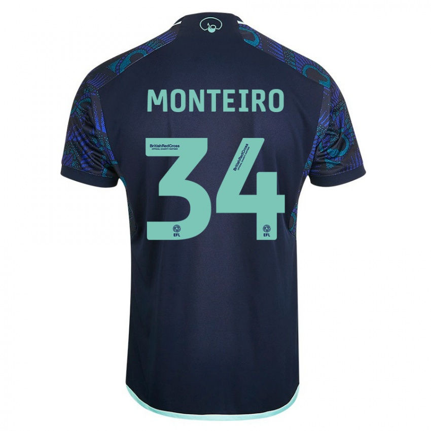 Męski Diogo Monteiro #34 Niebieski Wyjazdowa Koszulka 2023/24 Koszulki Klubowe