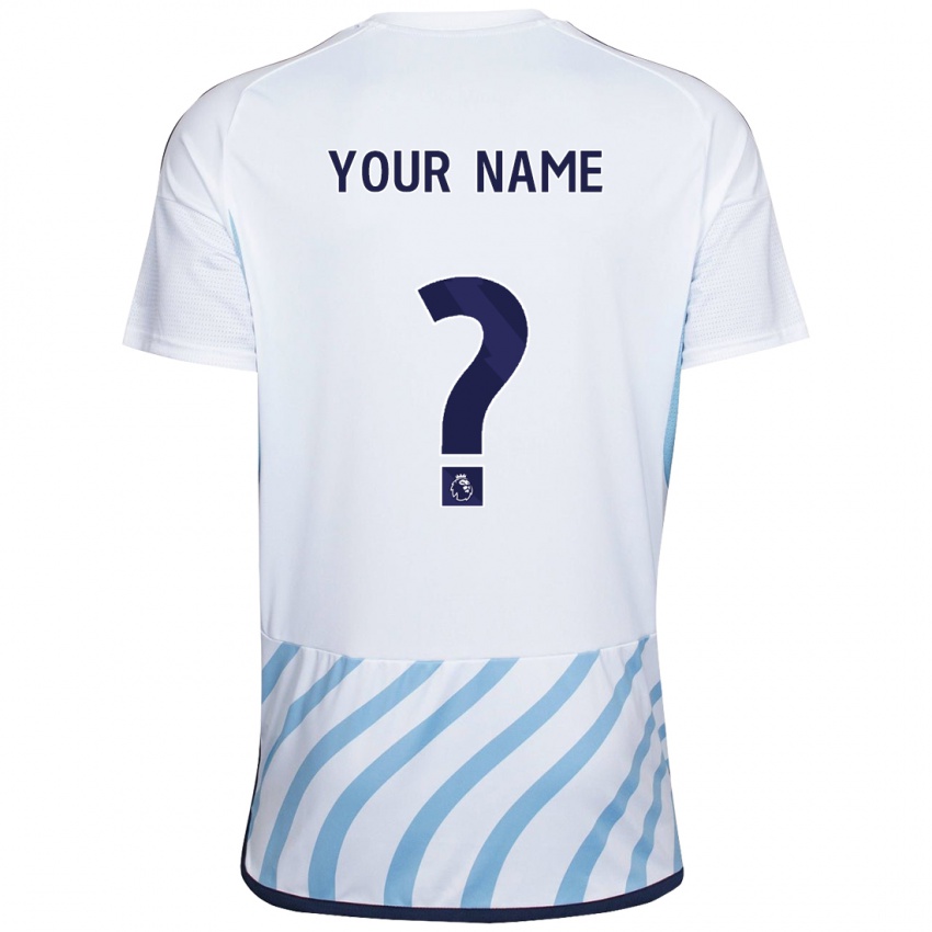 Męski Twoje Imię #0 Biało Niebieski Wyjazdowa Koszulka 2023/24 Koszulki Klubowe