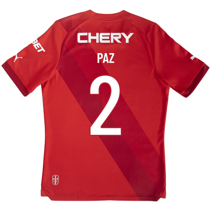 Męski Nehuen Paz #2 Czerwony Wyjazdowa Koszulka 2023/24 Koszulki Klubowe