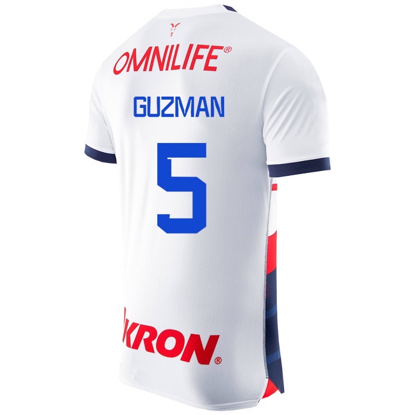 Męski Víctor Guzmán #5 Biały Wyjazdowa Koszulka 2023/24 Koszulki Klubowe