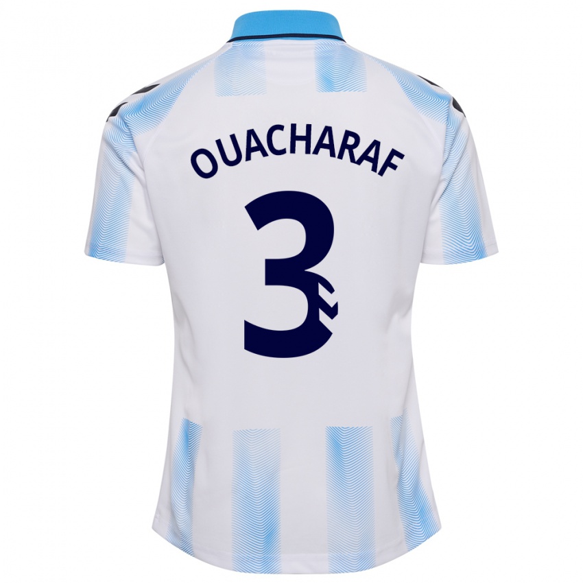 Kobiety Bilal Ouacharaf #3 Biało Niebieski Domowa Koszulka 2023/24 Koszulki Klubowe