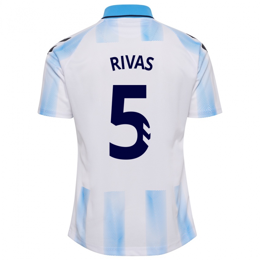 Kobiety Juande Rivas #5 Biało Niebieski Domowa Koszulka 2023/24 Koszulki Klubowe