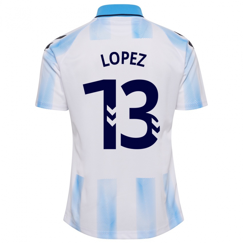 Kobiety Carlos López #13 Biało Niebieski Domowa Koszulka 2023/24 Koszulki Klubowe
