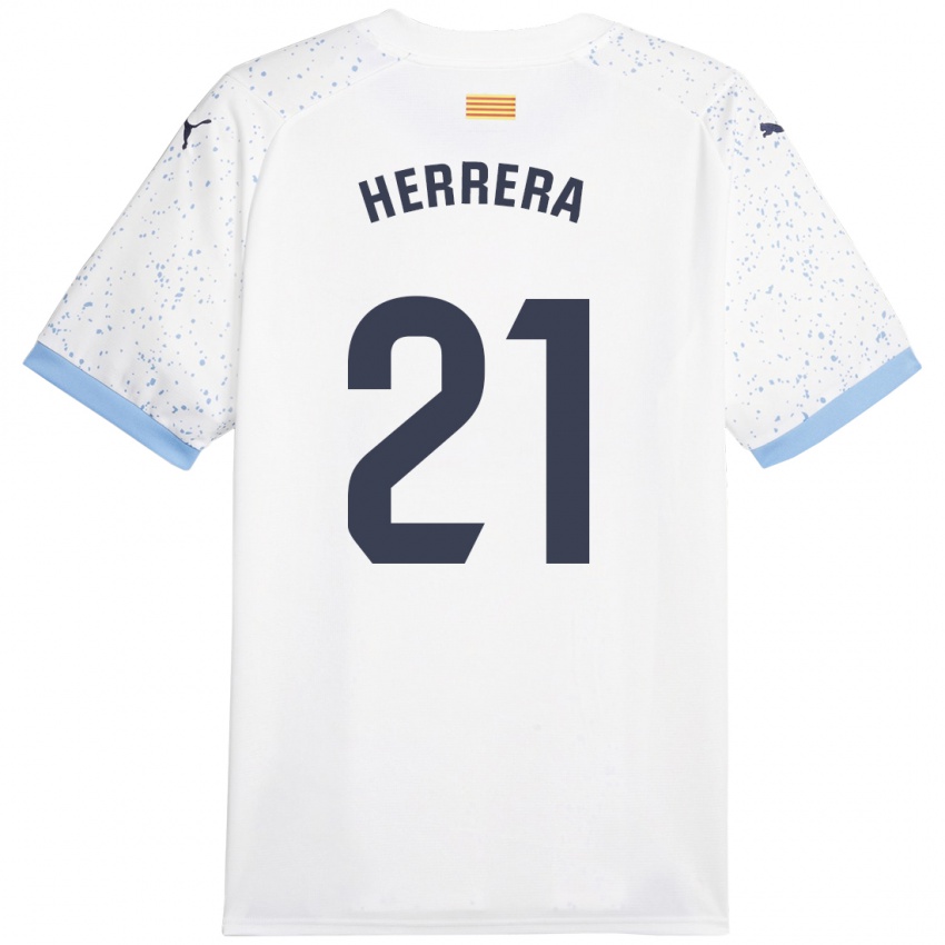 Kobiety Yangel Herrera #21 Biały Wyjazdowa Koszulka 2023/24 Koszulki Klubowe