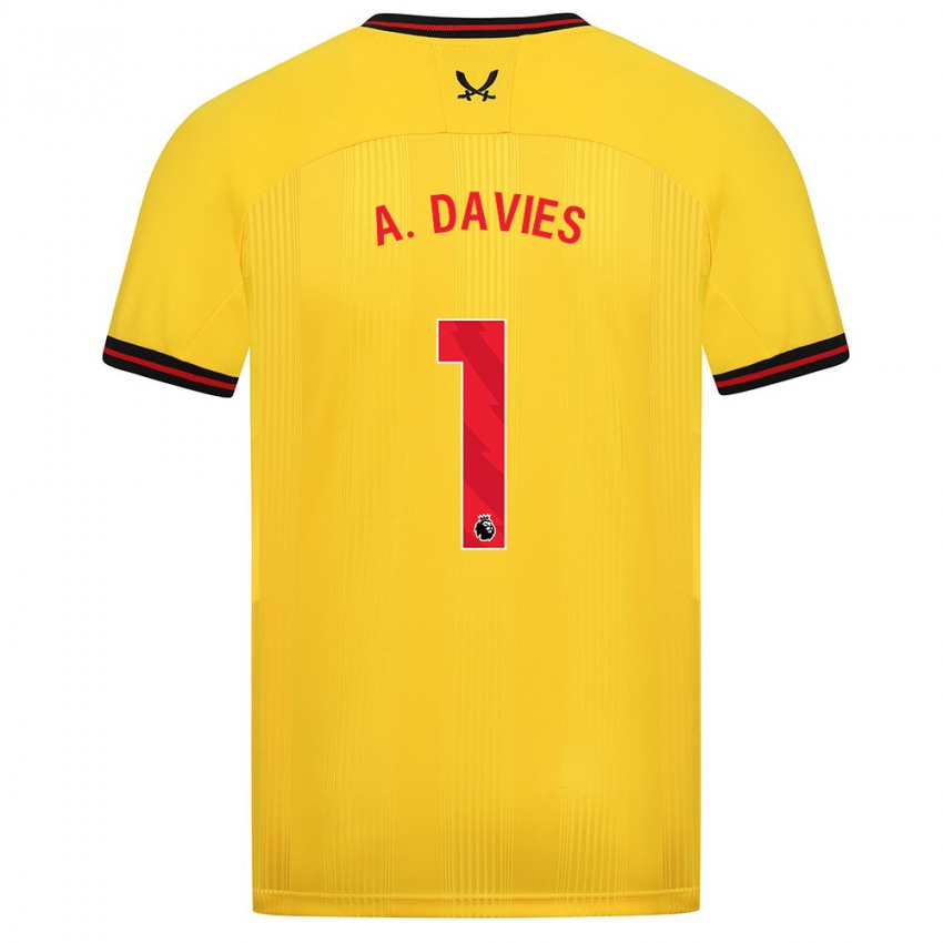Kobiety Adam Davies #1 Żółty Wyjazdowa Koszulka 2023/24 Koszulki Klubowe