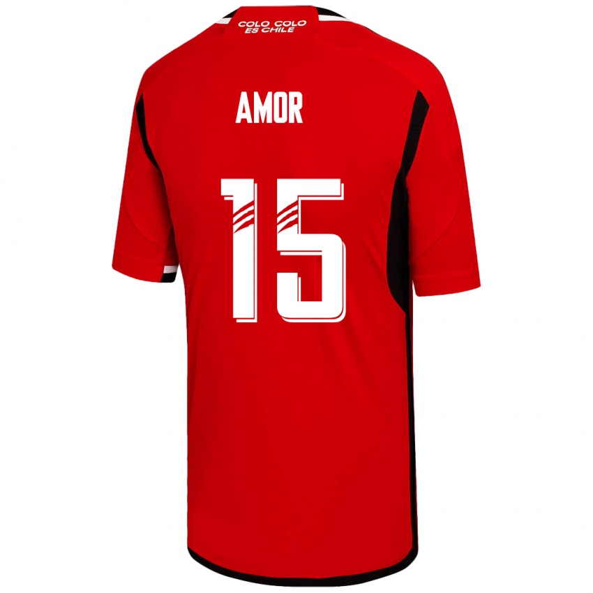 Kobiety Emiliano Amor #15 Czerwony Wyjazdowa Koszulka 2023/24 Koszulki Klubowe