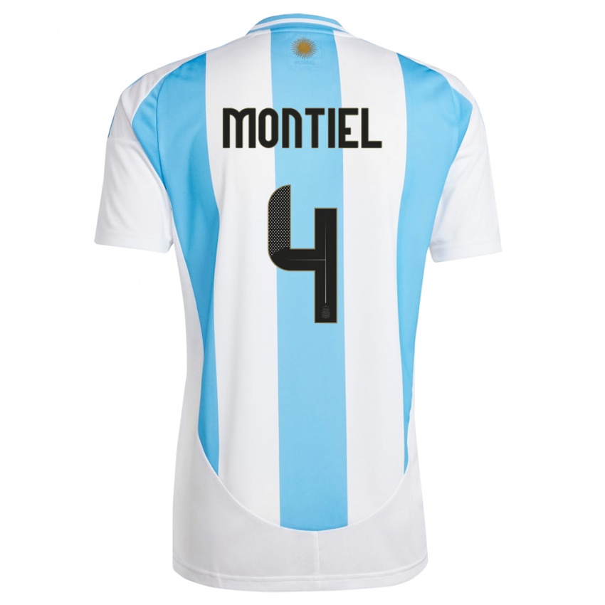 Dzieci Argentyna Gonzalo Montiel #4 Biało Niebieski Domowa Koszulka 24-26 Koszulki Klubowe